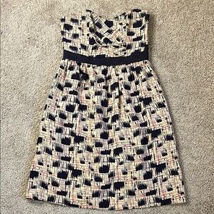 Anthropologie Burlapp Blurred Shapes Navy Cream Silk Sleeveless Dress Size 6